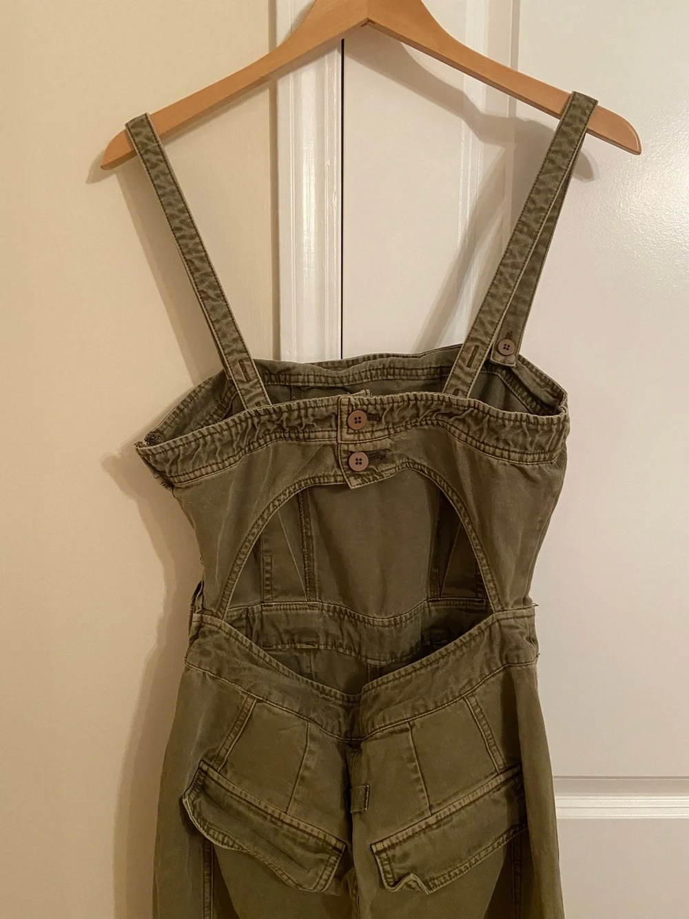 Free People size S onesie jumpsuit overalls utility grunge cargo green boho